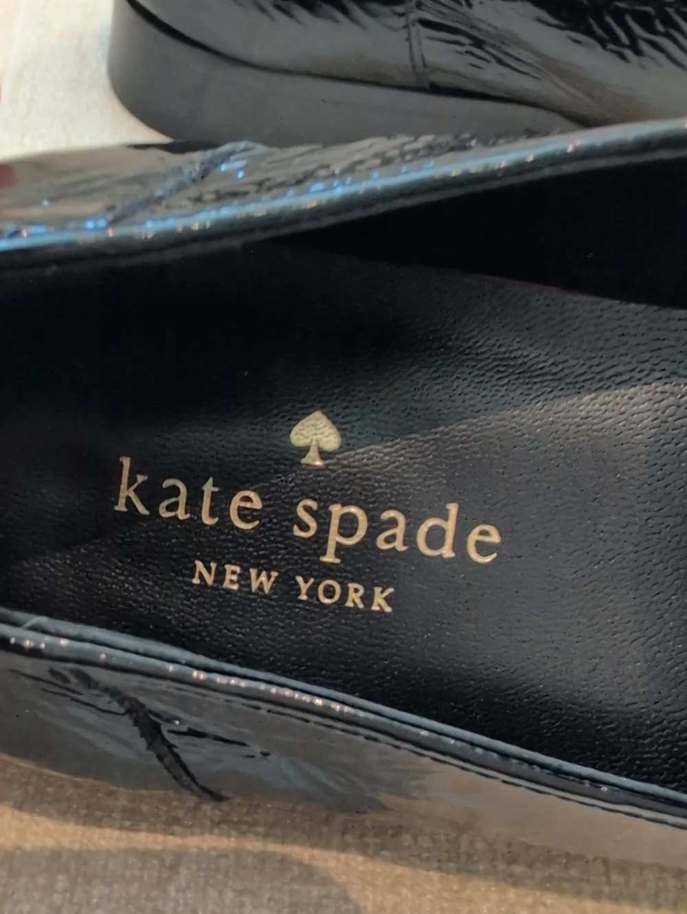 Kate Spade New York Black Crinkle Patent Leather Loafers Size 8.5 Preppy Shoes